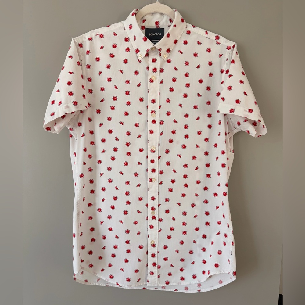 Bonobos Men's Shirt with Red Pattern on White